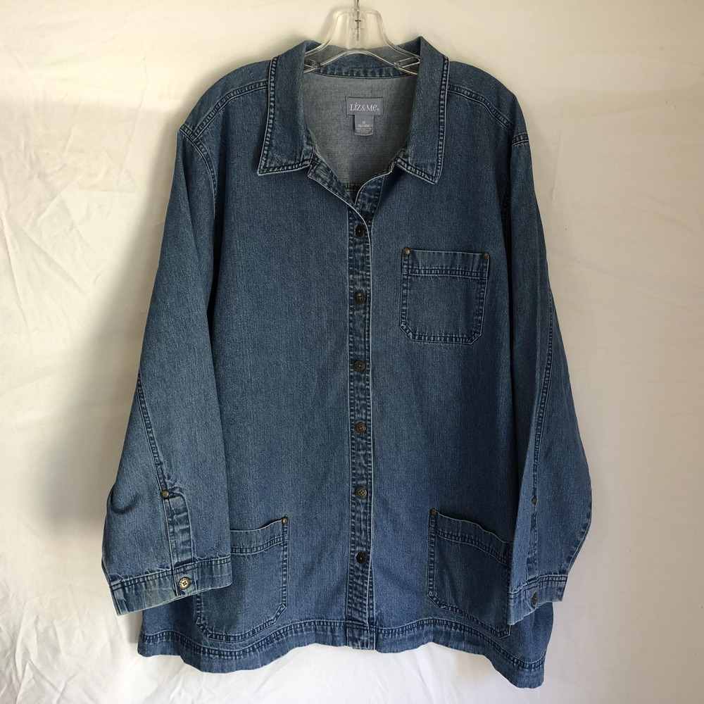 Liz & Me Jacket Womens 3X Blue Denim Button Front Pockets Casual Cotton